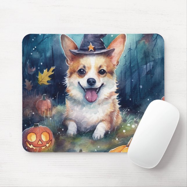Halloween Corgi med pumpor Scary Musmatta (Med mus)