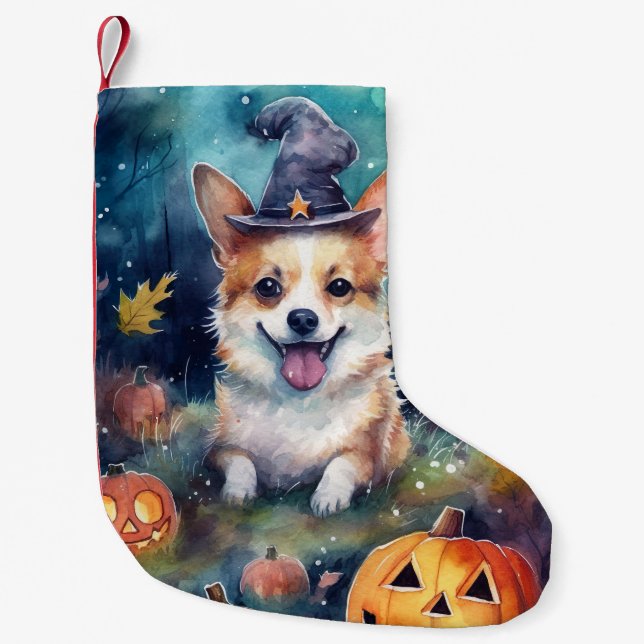 Halloween Corgi Med Pumpor Skräck Liten Julstrumpa (Framsidan)