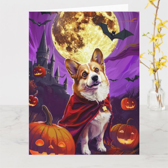 Halloween Corgi Vampyr Pumpor Skräck Kort (Gul blomma)