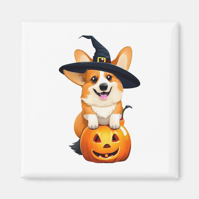 Halloween Corgi Witch Hat Magnet (Framsidan)