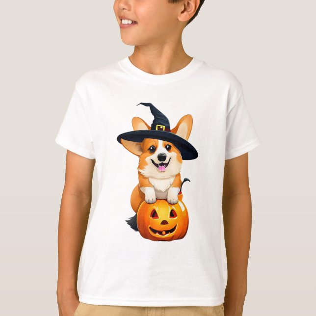 Halloween Corgi Witch Hat T Shirt (Framsida)