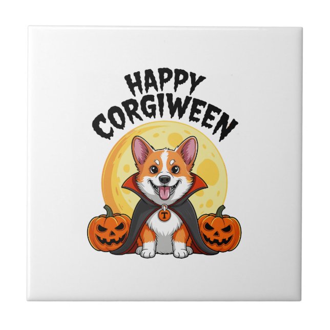 Halloween Corgiween, kuslig Corgi Hund Kakelplatta (Framsidan)