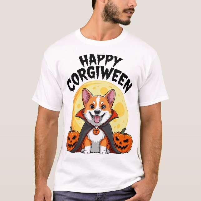Halloween Corgiween, Kuslig Corgi Hund T Shirt (Framsida)
