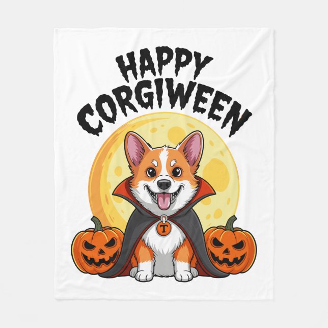 Halloween Corgiween, Spooky Corgi Hund Fleecefilt (Framsidan)