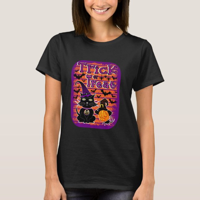 Halloween Costume Black Cat Witch Hat Mouse Spider T Shirt (Framsida)