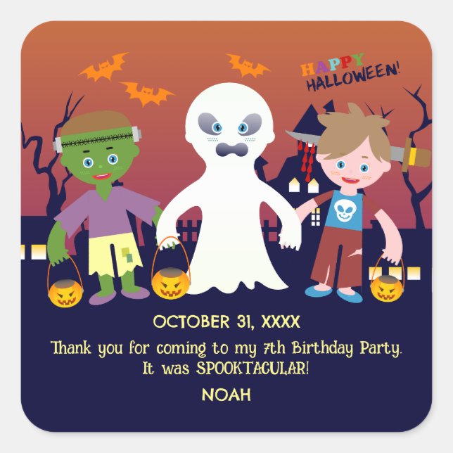 Halloween Costume Boy Födelsedagsfest Fyrkantigt Klistermärke (Framsida)