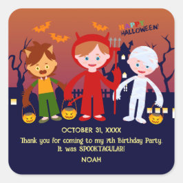 Halloween Costume Boy Födelsedagsfest Fyrkantigt Klistermärke
