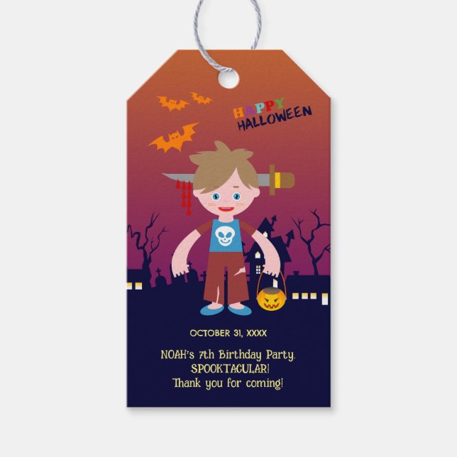 Halloween Costume Boy Födelsedagsfest Presentetikett (Framsidan)