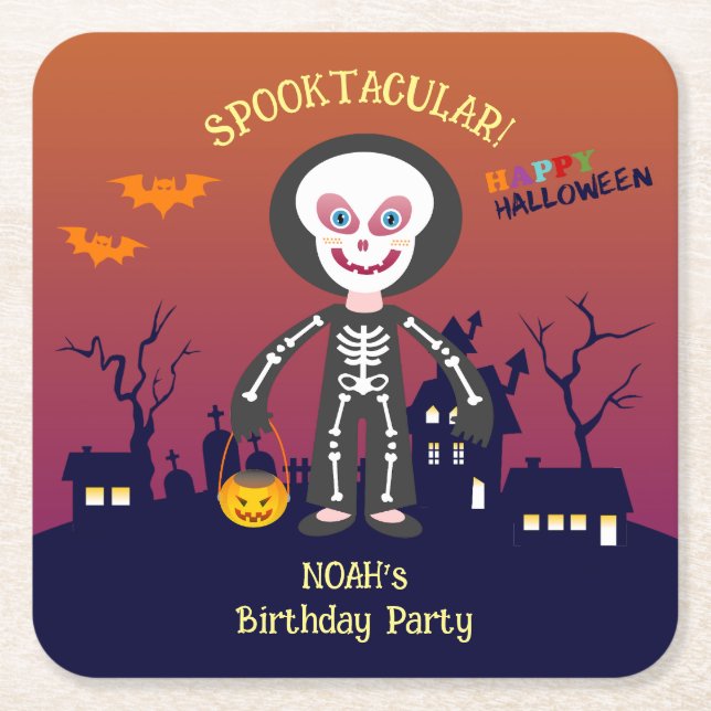 Halloween Costume Boy Födelsedagsfest Underlägg Papper Kvadrat (Framsidan)
