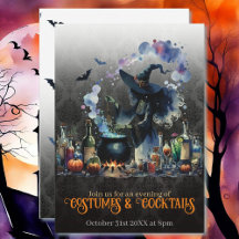 Halloween Costume & Cocktails Witch-inbjudan