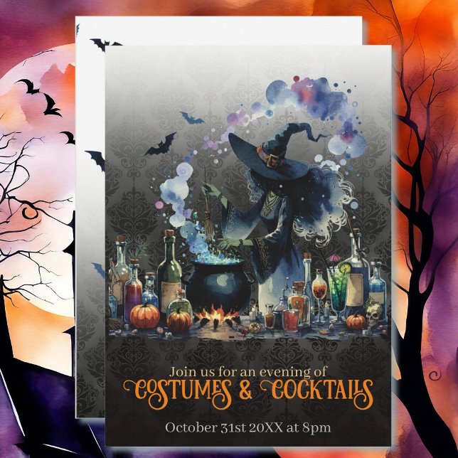 Halloween Costume & Cocktails Witch-inbjudan Inbjudningar (Skapare uppladdad)