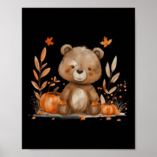 Halloween Costume Cute Bear Höst löv Pumpkin Poster (Framsidan)