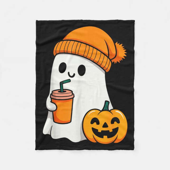Halloween Costume Ghost Drinking Pumpkin Men Women Fleecefilt (Framsidan)