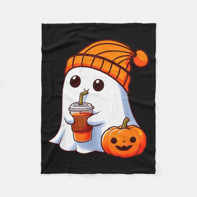 Halloween Costume Ghost Drinking Pumpkin Men Women Fleecefilt (Framsidan)