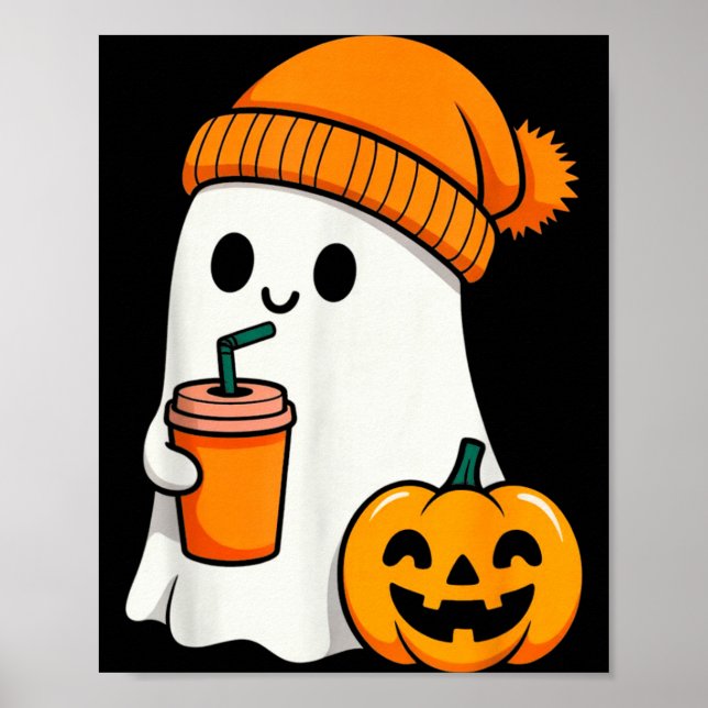 Halloween Costume Ghost Drinking Pumpkin Men Women Poster (Framsidan)