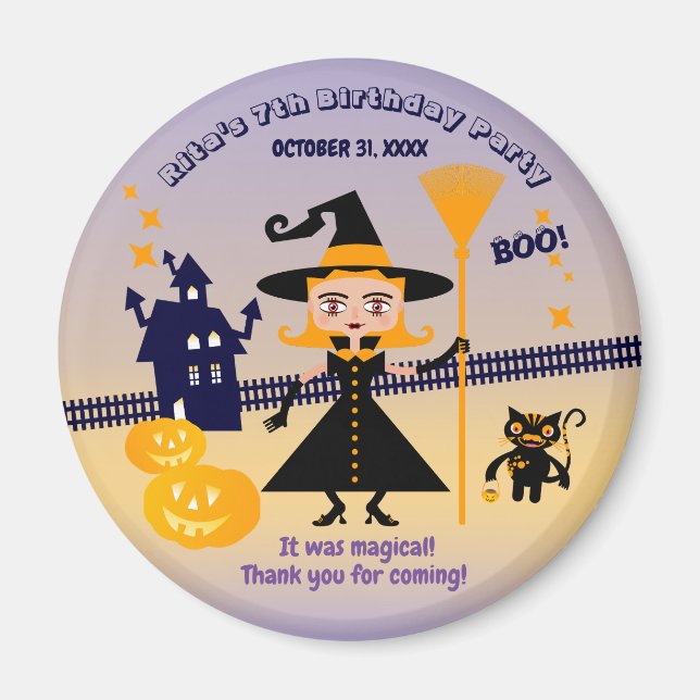 Halloween Costume Girl Witch Födelsedagsfest Magnet (Framsidan)