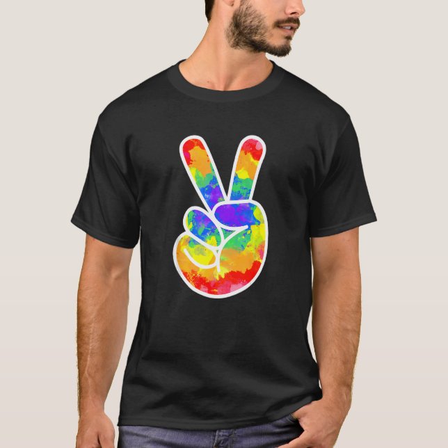 Halloween Costume Hippie 60 s 70:e Tie Dye Finger  T Shirt (Framsida)