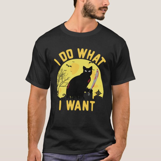 Halloween Costume I Do What I Want  Halloween Cat T Shirt (Framsida)