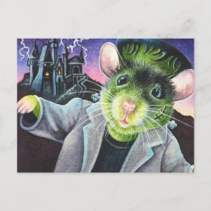 Halloween Costume Monster Mouse Watercolor Art Vykort