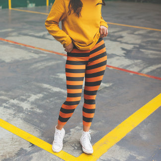 Halloween Costume Orange och White Rand Mönster Leggings