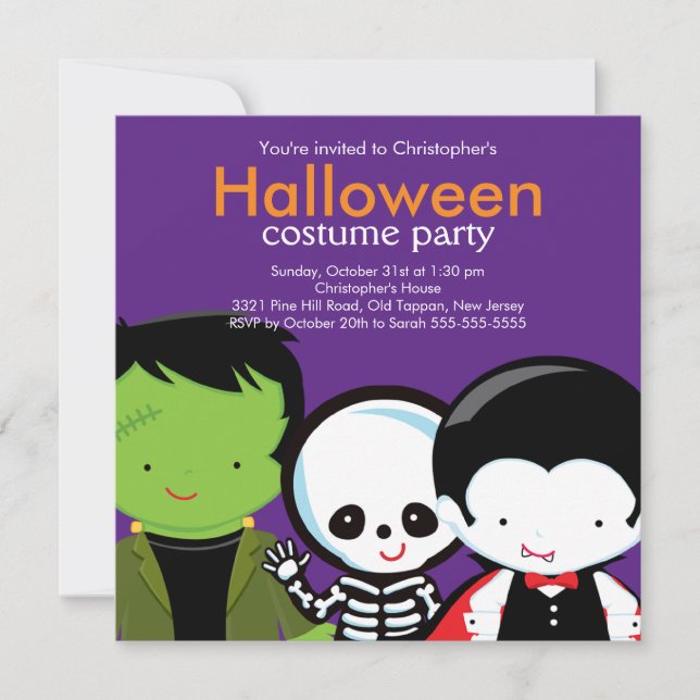Halloween Costume Party bjudande Cute Monsters Inbjudningar (Framsida)