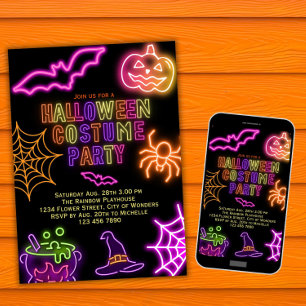 Halloween Costume Party bjudande in Kids Neon Spoo Inbjudningar