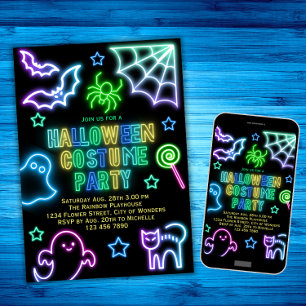 Halloween Costume Party bjudande in Kids Neon Spoo Inbjudningar