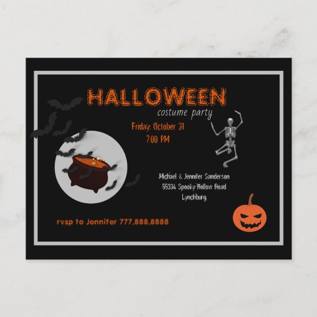 Halloween Costume Party Black och Orange Inbjudan Vykort (Framsida)