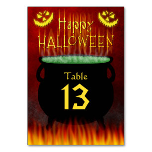 Halloween Costume Party Cauldron Fire Bordsnummer