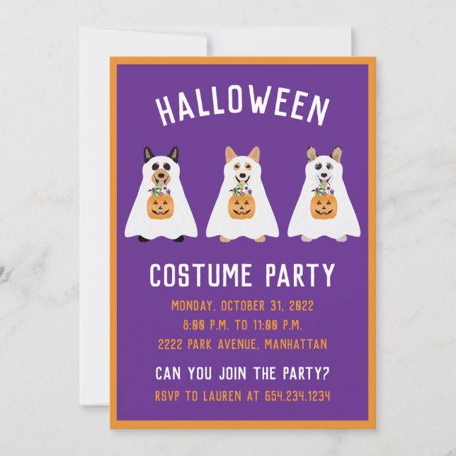 Halloween Costume Party Corgi Ghost Hundar Inbjudningar (Framsida)