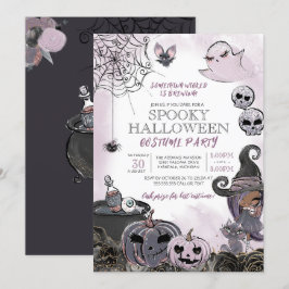 Halloween Costume Party Cute Spooky Witch Lila Inbjudningar