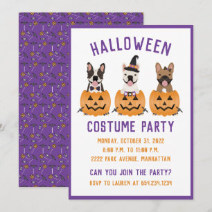 Halloween Costume Party Fransk Bulldog Pumpkin Inbjudningar