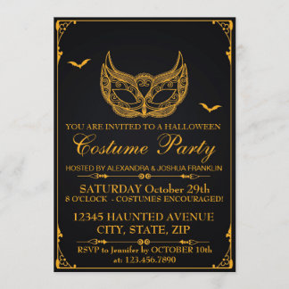 Halloween Costume Party Guld Inbjudningar