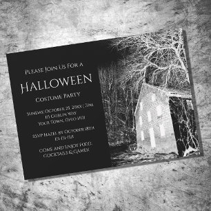 Halloween Costume Party Haunted House Black White Inbjudningar