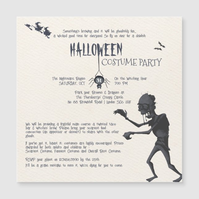 Halloween Costume Party-inbjudan Magnetisk Inbjudningskort (Framsida)