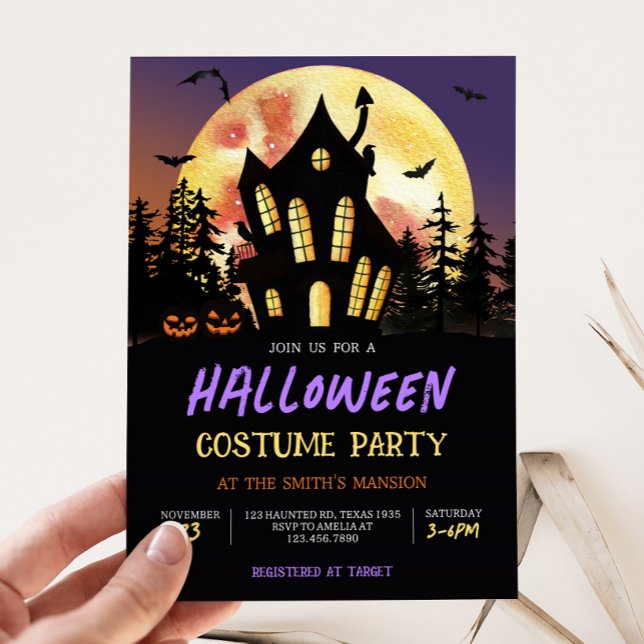 Halloween Costume Party Inbjudningar (Haunted House Halloween Costume Party Invitation)