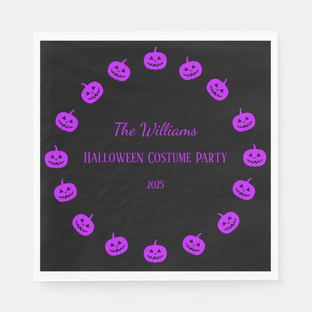 Halloween Costume Party Lila Pumpkins Papper Pappersservett (Framsidan)