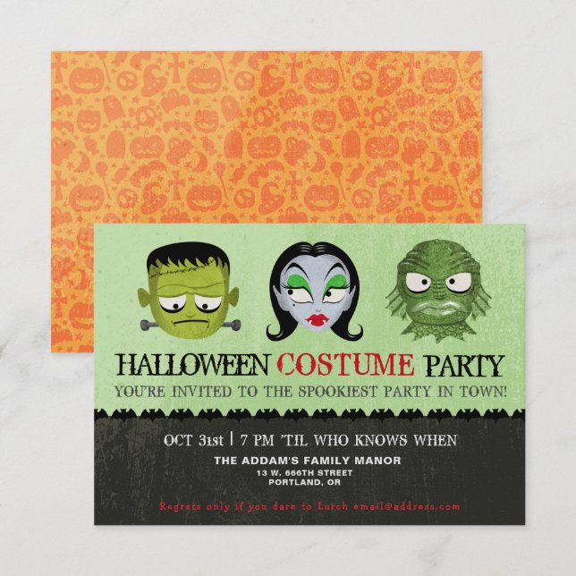 Halloween Costume Party Monster Mask-inbjudan Inbjudningar (Fram/baksida)