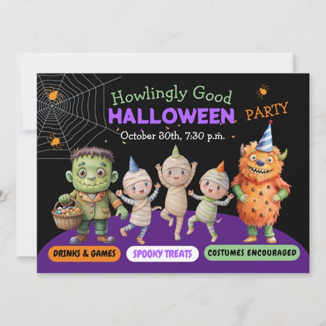 Halloween Costume Party Monsters pooky roligt Danc Inbjudningar (Framsida)