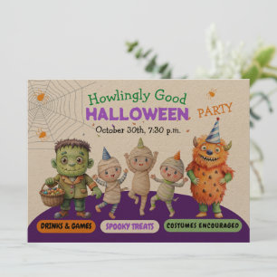 Halloween Costume Party Monsters pooky roligt Danc Inbjudningar