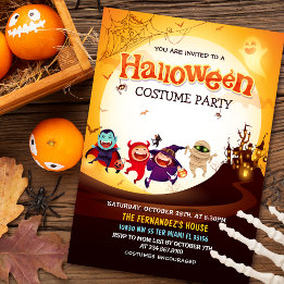 Halloween Costume Party Orage Barns födelsedag Inbjudningar