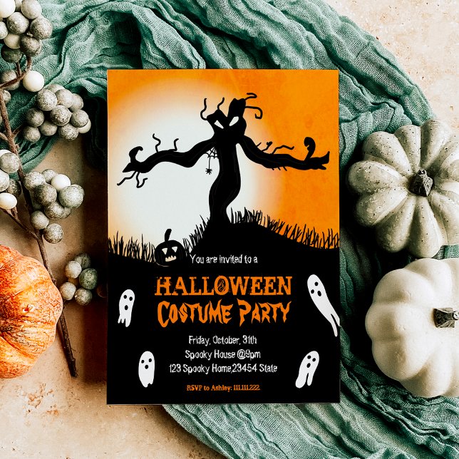 Halloween Costume Party pooky träd spöken pumpkin Inbjudningar (Halloween Costume Party spooky tree ghosts pumpkin Invitation)