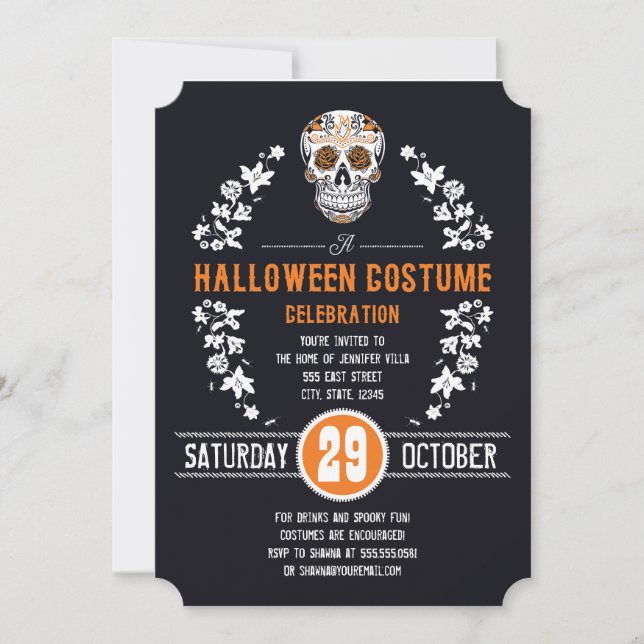 Halloween Costume Party Sugar Skull-inbjudningar Inbjudningar (Framsida)
