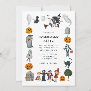 Halloween Costume Party Tecknad Kids Spooky Cute Inbjudningar