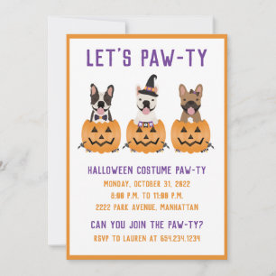 Halloween Costume Pawty Fransk Bullhund Pumpkin Inbjudningar