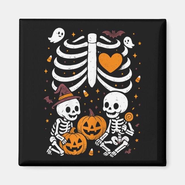 Halloween Costume Pregnant Woman Twins Pumpkin Rib Magnet (Framsidan)