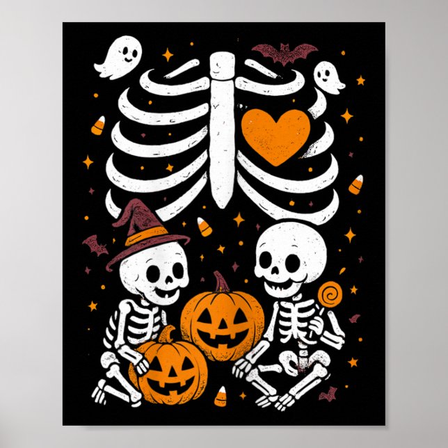 Halloween Costume Pregnant Woman Twins Pumpkin Rib Poster (Framsidan)