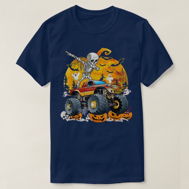 Halloween Costume Skeleton Riding Monster Lastbil  T Shirt (Design framsida)