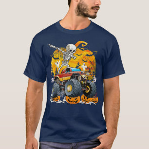 Halloween Costume Skeleton Riding Monster Lastbil T Shirt