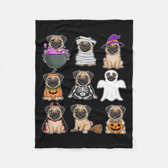 Halloween Costume Spooky Ghost Pumpkin Pug Hallowe Fleecefilt (Framsidan)